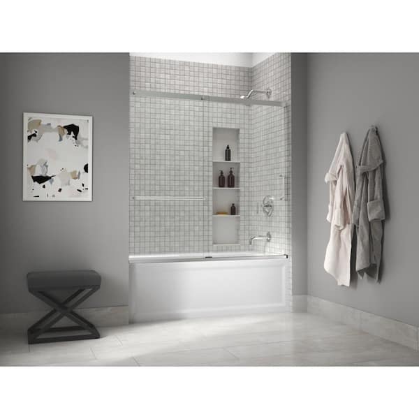 KOHLER Elate 56-60 in. W x 57 in. H Sliding Frameless Bathtub Door in Bright Silver with Crystal Clear Glass
