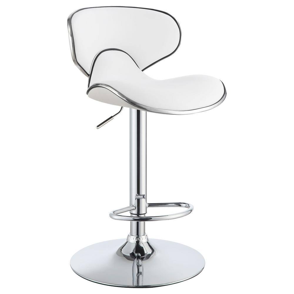 White Faux Leather Adjustable Swivel Bar Stools with Chrome Base