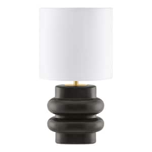 Kenway 18.75 in. Ceramic Gray Indoor Table Lamp with White Fabric Shade