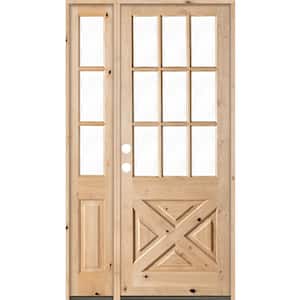 46 in. x 96 in. Knotty Alder 2-Panel Right-Hand/Inswing Clear Glass Unfinished Wood Prehung Front Door w/Left Sidelite