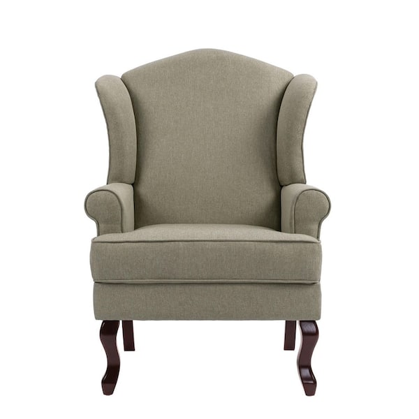 Mid-Century Retro Style Light Camel Linen Upholstered Wingback Arm Chair with Wooden Legs (Set of 1)