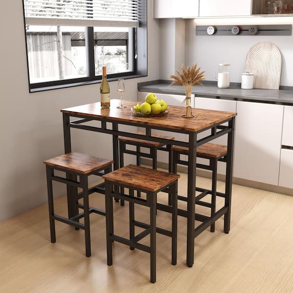Best Choice Products 3-Piece 36in Wooden Counter Height Dining Table Set for Kitchen Dining Room w/Storage Shelves Metal Frame