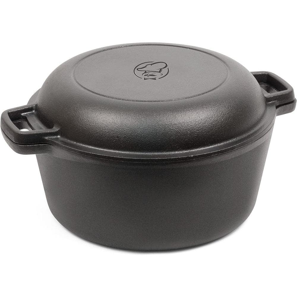 5 qt. Non-Stick Cast Iron Dutch Oven in Black with Skillet Lid