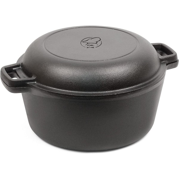 Adrinfly 5 qt. Non-Stick Cast Iron Dutch Oven in Black with Skillet Lid