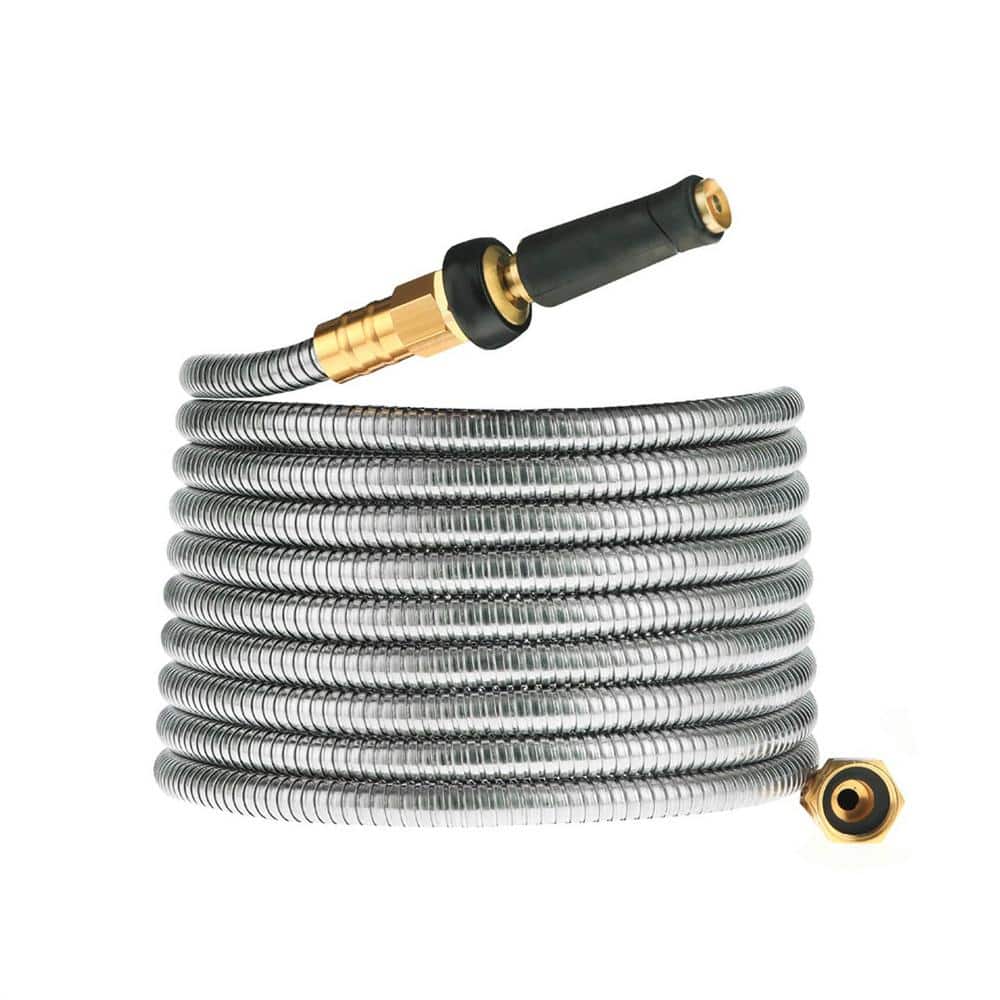 3/8 in. Dia. x 75 ft. Heavy Duty Stainless Steel Water Garden Hose Collapsi