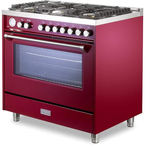 Ultima Collection Series 36  in. Freestanding Single Oven Gas Range with 5 Sealed Burners in Burgundy