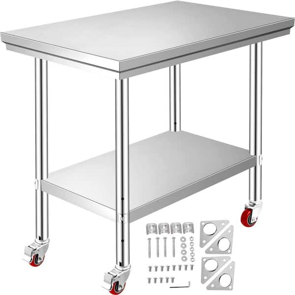 Rolling Table 24 x 11.8 in. Stainless Steel Cart with Wheels Work Table with Casters Kitchen Utility Table,Silver