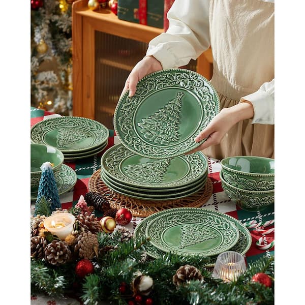 Numhew Embossed 6-Piece Christmas Style Festive Ceramic Dinner