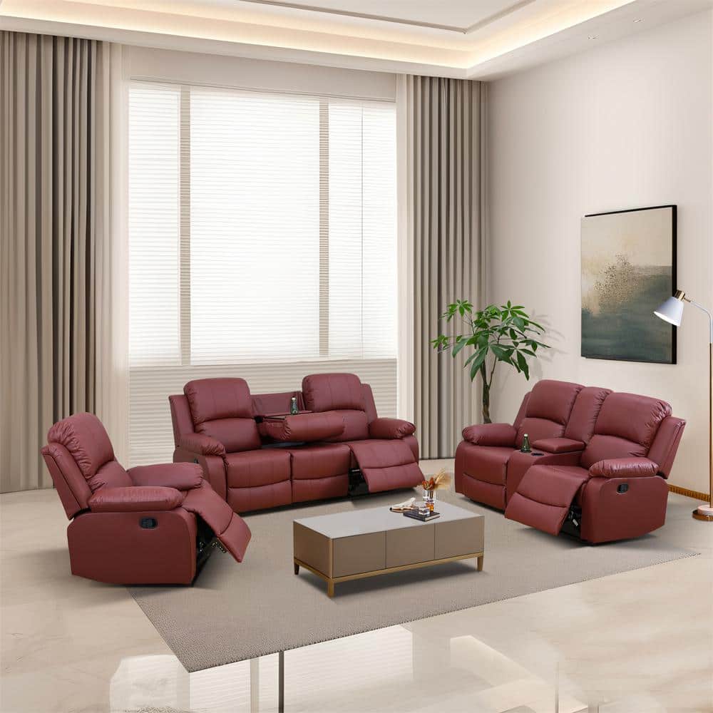 35 in. W Red Faux Leather Manual Recliner
