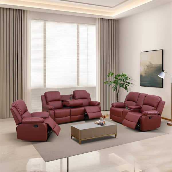 AndMakers 35 in. W Red Faux Leather Manual Recliner