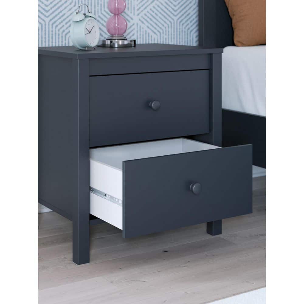 Navy Blue Transitional 2-Drawer Nightstand