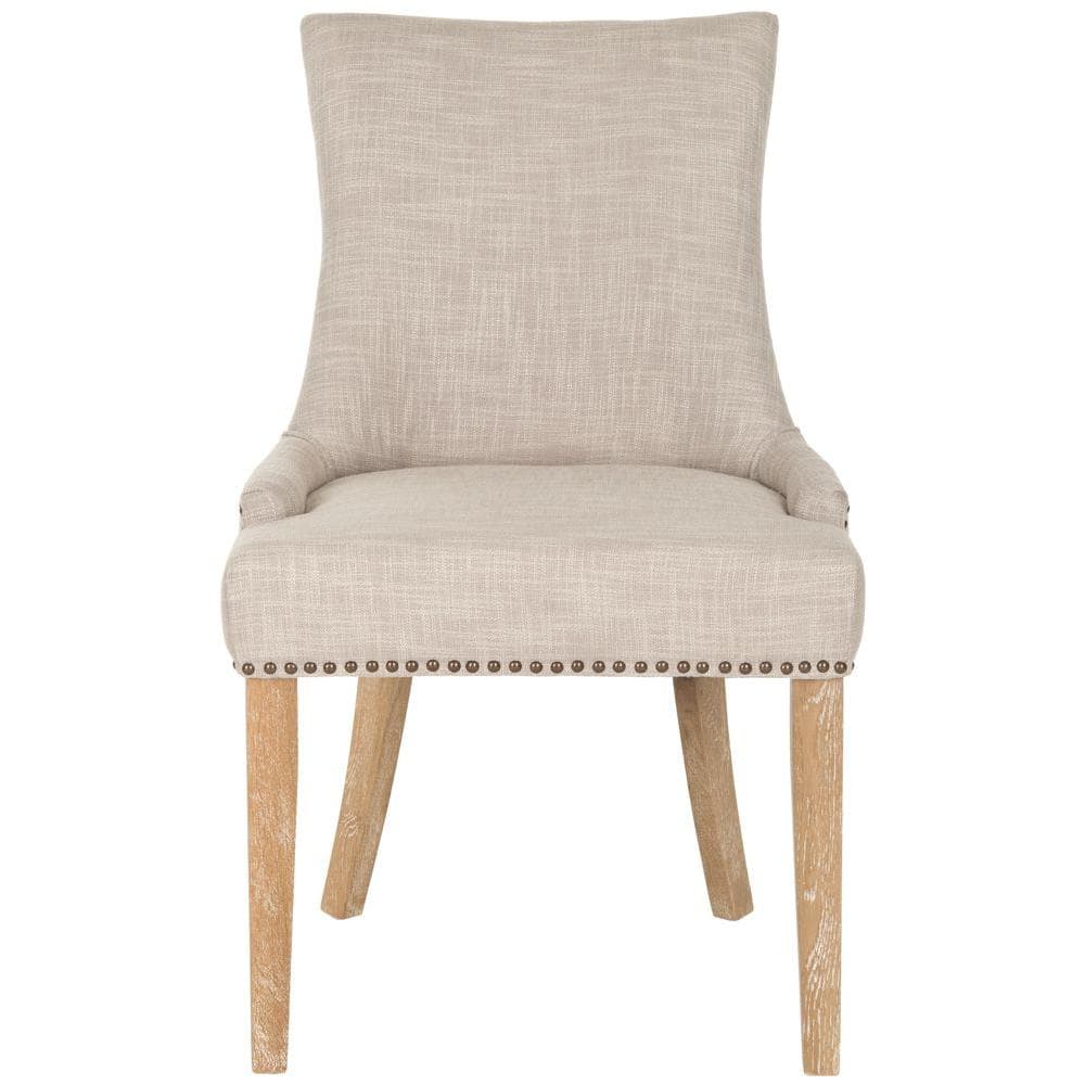 Gray Linen Upholstered Parsons Dining Chairs with Wood Legs, Set of 2
