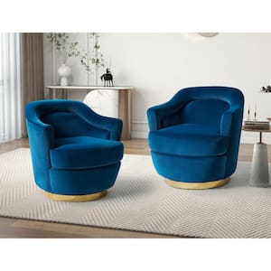 Cosmin Modern Polyester Navy Swivel Barrel Chair with Metal Base and Three-degree Curved Seat Set of 2