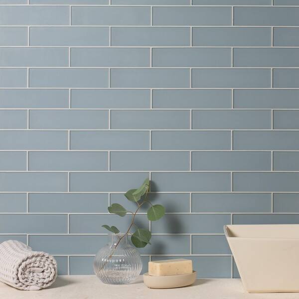 CRUZ BAY STUDIO 2 in. x 8 in. Aqua Blue Matte Glass Subway Tile