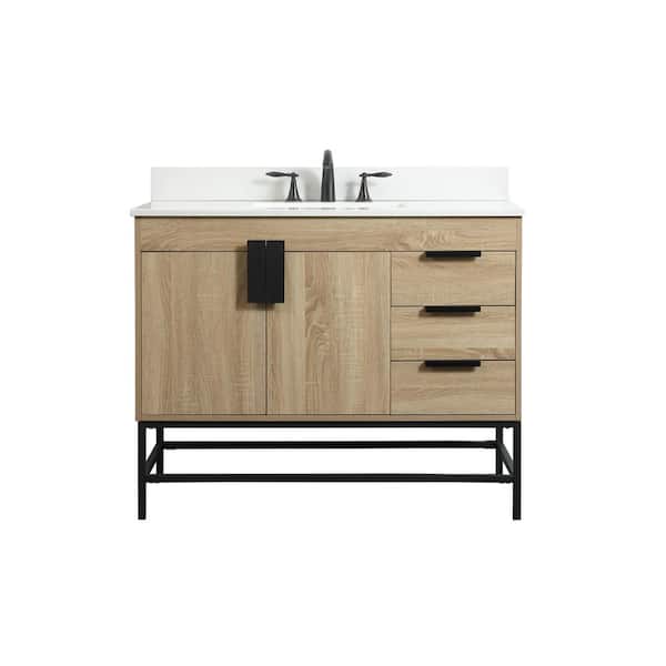 Unbranded Simply Living 42 in. W x 22 in. D x 33.5 in. H Bath Vanity in Mango Wood with Ivory White Engineered Marble Top