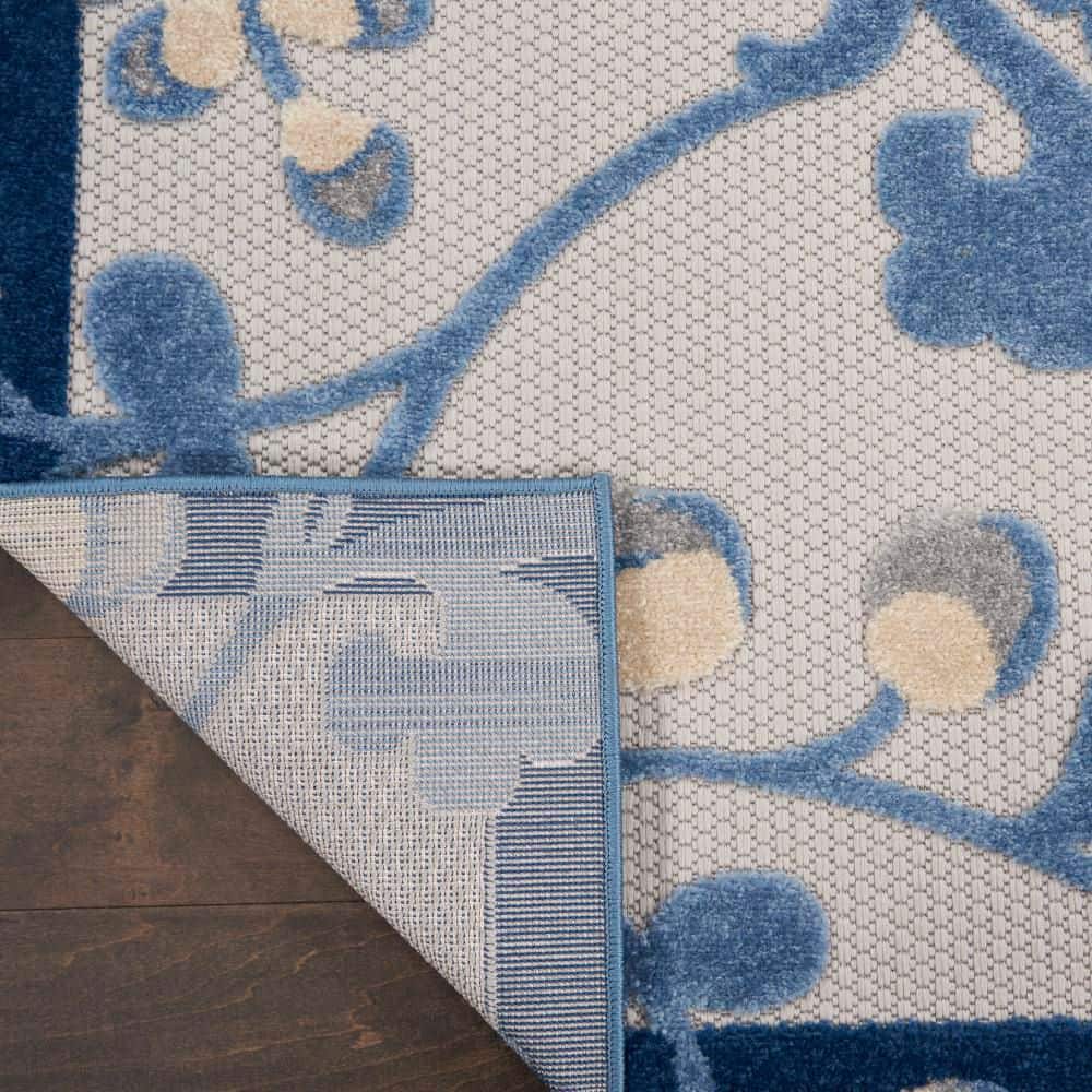 Blue and Grey Floral Synthetic Flat Woven Rug, 3' x 5'