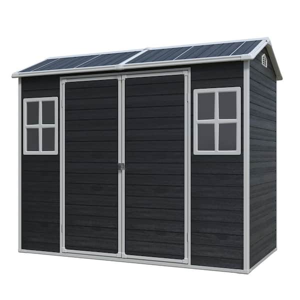 Outdoor 8 ft. W x 4 ft. D Resin Storage Shed with Floor, 2-Windows and Lockable Doors Black (32 sq. ft.)
