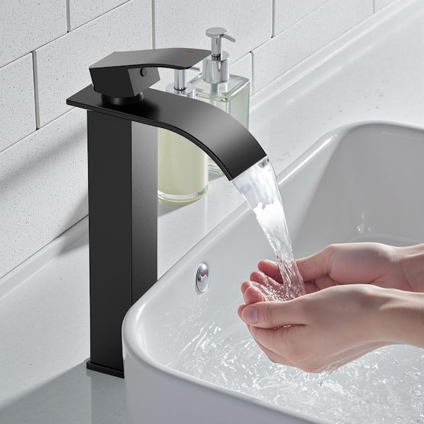 Single Handle Single Hole Bathroom Faucet with Drain Assembly in Black