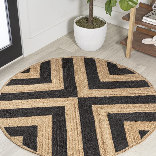 JONATHAN Y Piper Two-Tone Chevron Round Jute Black/Natural 4 ft. Round Area Rug
