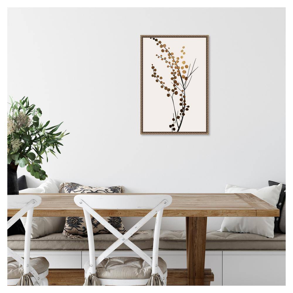Golden Winter Florals Beaded Framed Canvas Wall Art 16 x 23