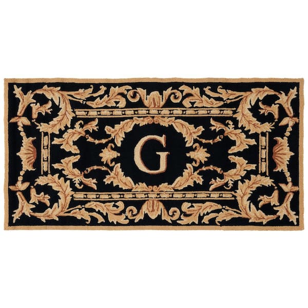 Monogram Black 3 ft. x 6 ft. "G" Ornate Leaf Indoor/Outdoor Area Rug