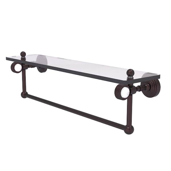 Allied Brass Pacific Grove 22 in. W x 6.4 in. H x 5.13 in. D Glass Rectangular Shelf in Antique Bronze with Towel Bar Groovy Accents