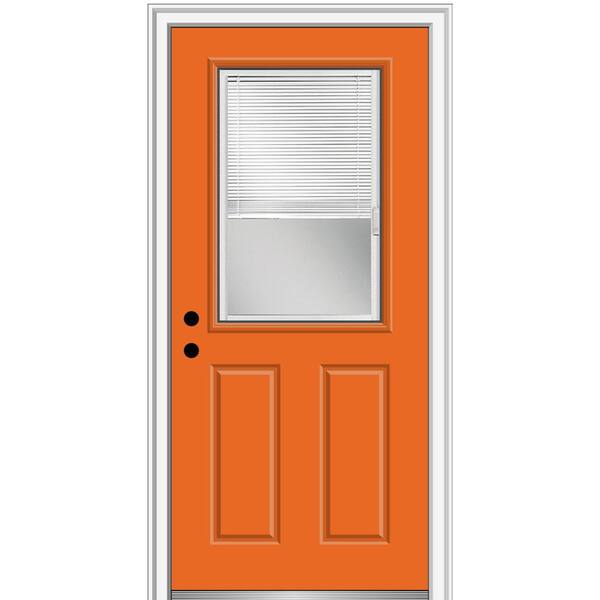 MMI Door 32 in. x 80 in. Internal Blinds Right-Hand Inswing Clear 1/2 Lite Painted Fiberglass Prehung Front Door 4-9/16 in. Frame