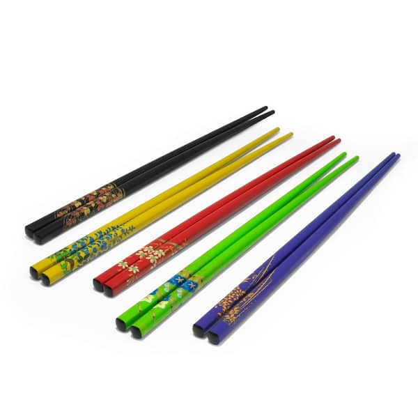 ExcelSteel 10-Piece Multicolored Flower Chopstick Set