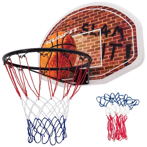 Costway Wall Mounted Fan Backboard with 2 nets Basketball Hoop and Rim Outdoor Indoor Sports