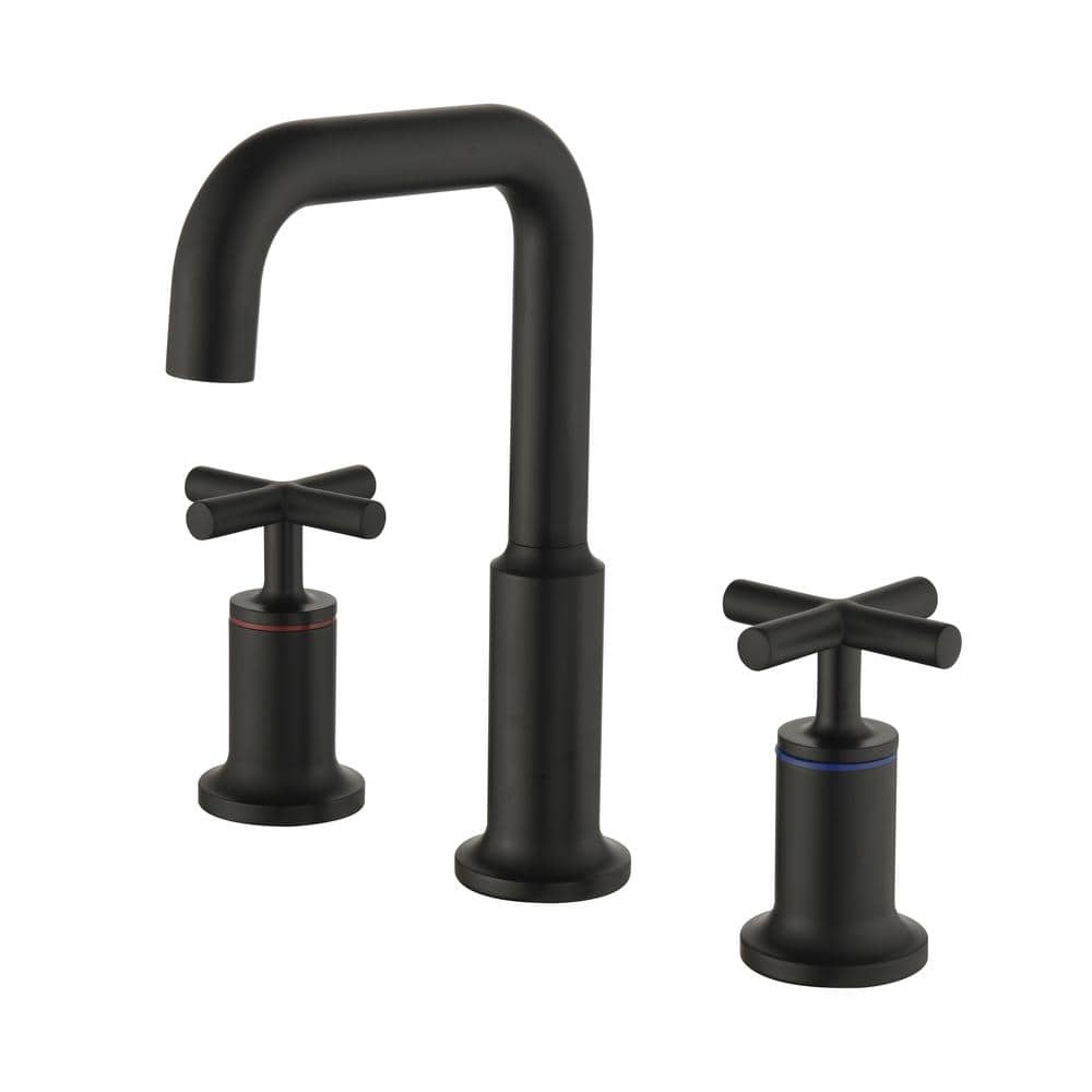 Brass 8 in. Widespread Double Handle Bathroom Faucet with Water Supply Hose