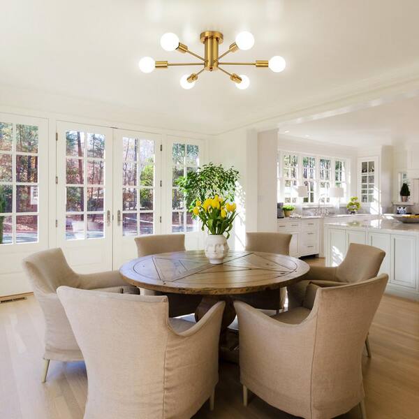 ADSENSTY 21.84 in. 6-Light Gold Sputnik Transitional Flush Mount