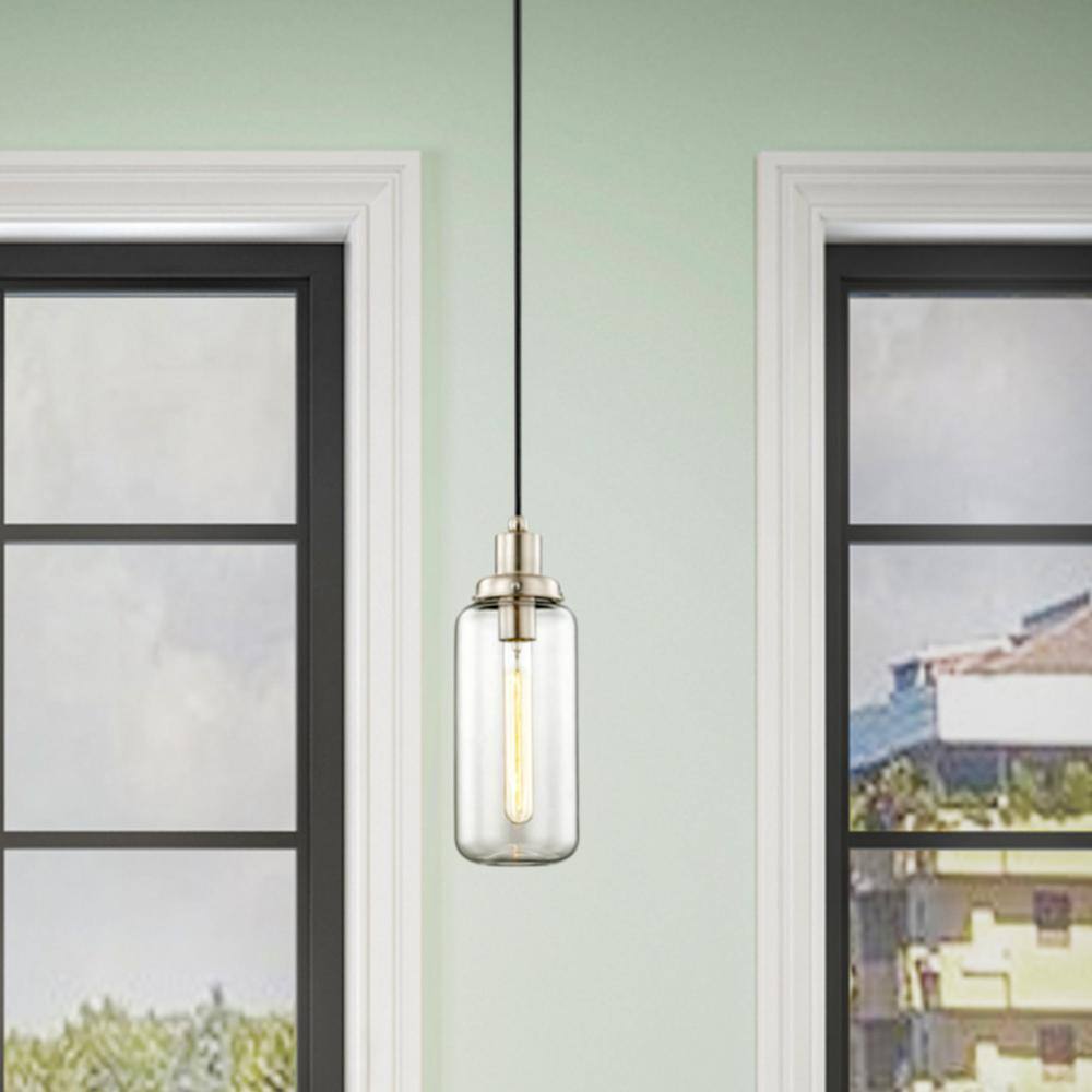 Elegant Brushed Nickel Mini Pendant with Hand-Blown Clear Glass