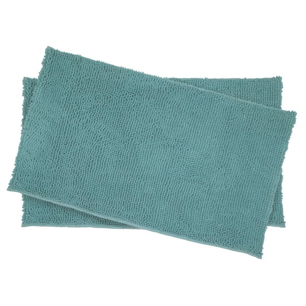 Resort Collection Plush Shag Chenille Marine Blue 17 in. x 24 in. 2-Piece Bath Mat Set