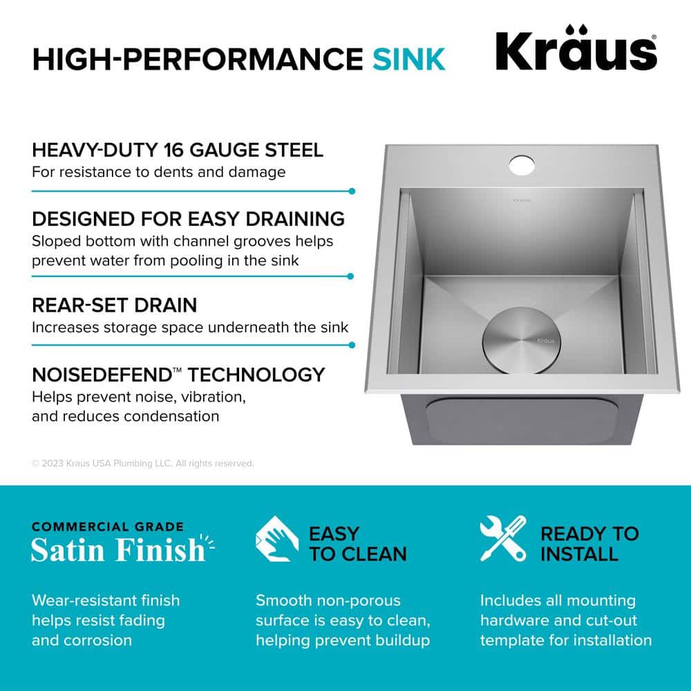 Kore 15" Stainless Steel Single Basin Bar Sink with Bamboo Cutting Board