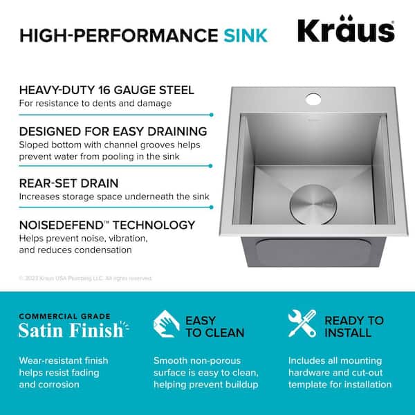 Kraus KWT321-15-316 Kore Outdoor Drop in Stainless Steel Square Single Sink