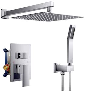 10 in. 2-Jet High-Pressure Rainfall Bathroom Shower System w/Combo Set Handheld Shower Head in Chrome (Valve Included)