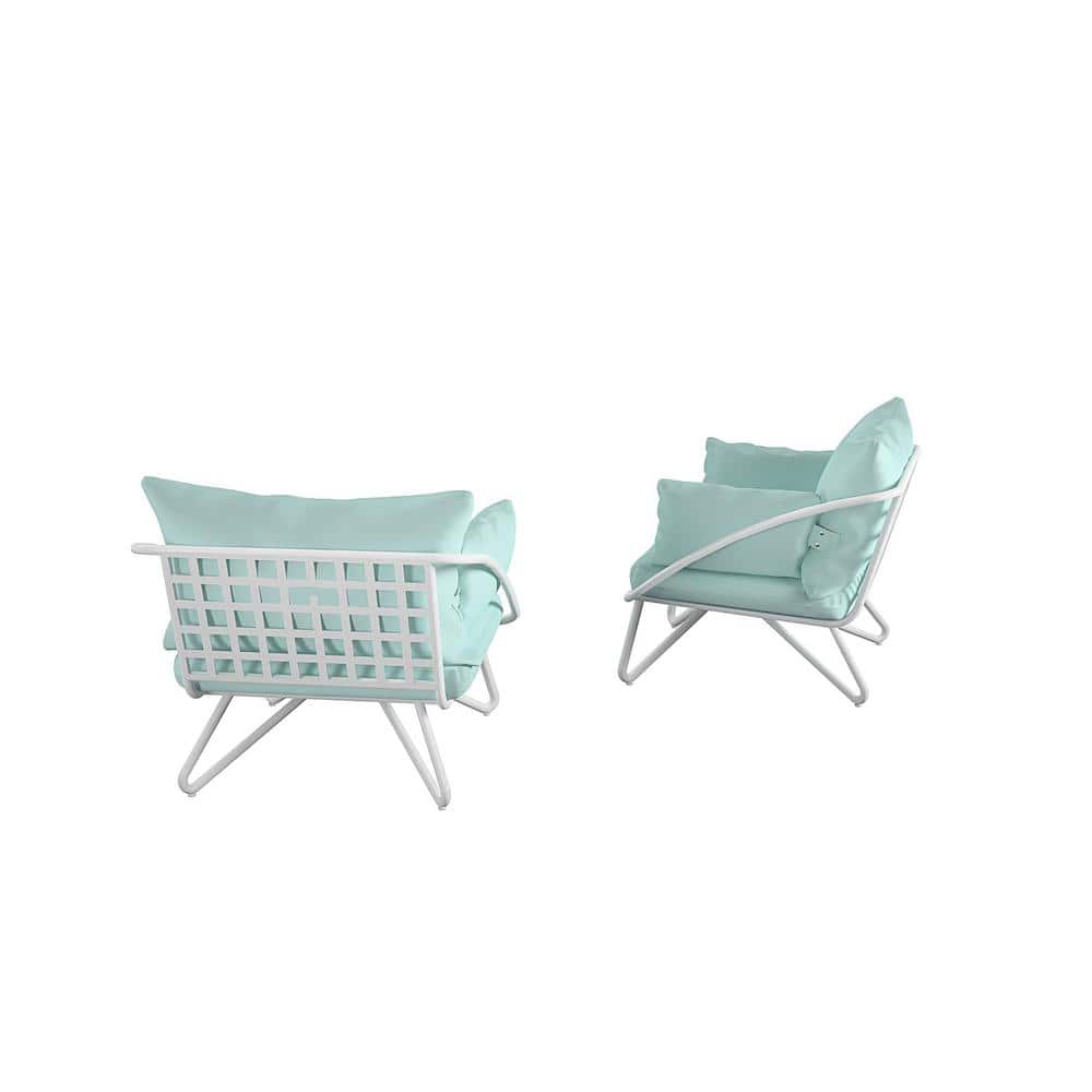 Teddi Aqua Haze Midcentury Modern Outdoor Lounge Chair Pair with Cushions
