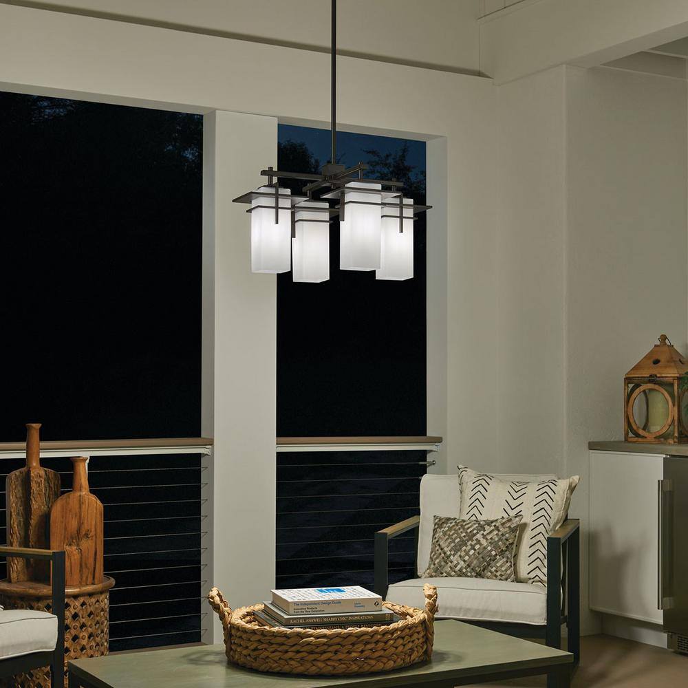 Distressed Bronze 21" Modern Outdoor Chandelier with White Shades