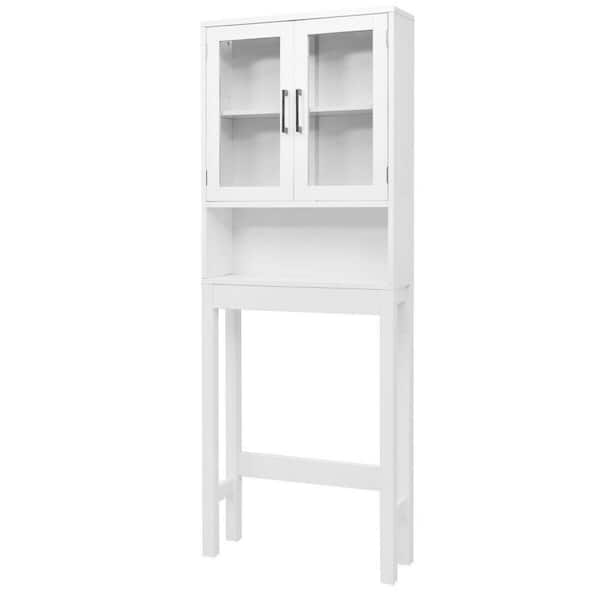 ANGELES HOME 22.5 in. W x 7 in. D x 64 in. H White Bathroom Over-the-Toilet Cabinet with Tempered Glass Door and Adjustable Shelf