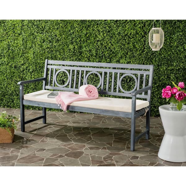 Montclair 60.6 in. 3-Person Ash Gray Acacia Wood Outdoor Bench with Beige Cushions