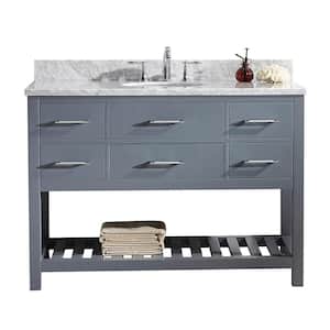 Caroline Estate 49 in. W Bath Vanity in Gray with Marble Vanity Top in White with Round Basin