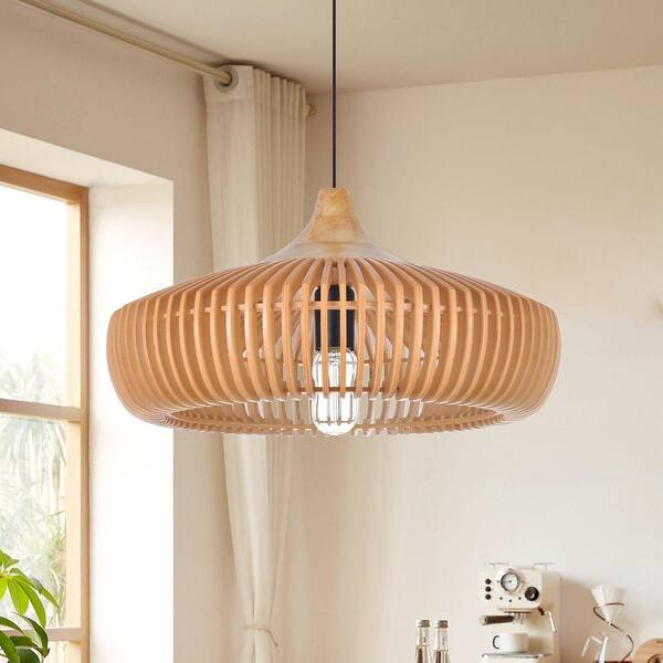 ARTURESTHOME 60-Watt 1 Light Natural Wood Pendant Light with Drum