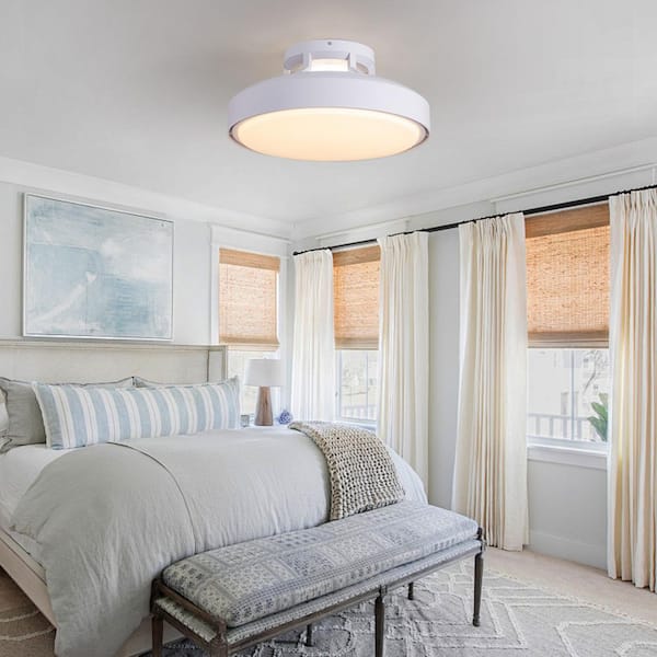 19 in. Smart Indoor White Bladeless Flush Mount Ceiling Fan with Light Dimmable Low Profile Ceiling Fan with White Blade