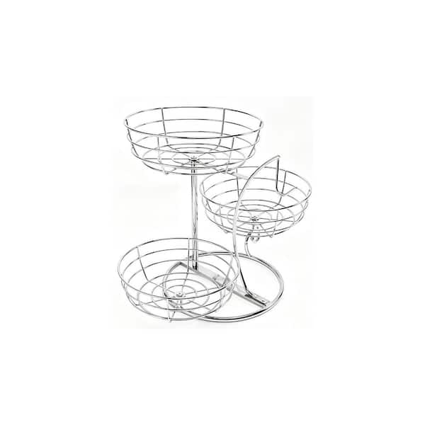 1-Piece Chrome Fruit Basket Bowl with Banana Hanger 3-Tier Metal Base for Kitchen Counter, Detachable Organizer