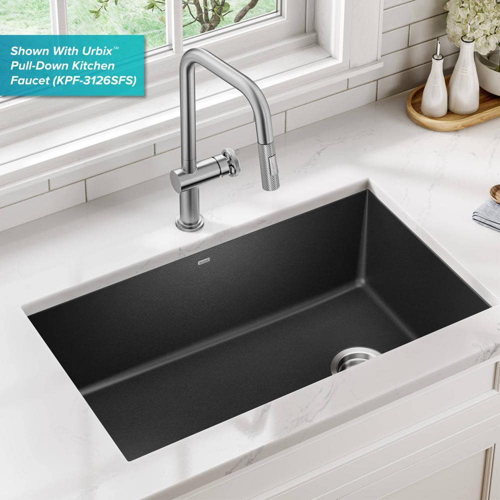 32-Inch Black Granite Undermount Single Bowl Kitchen Sink