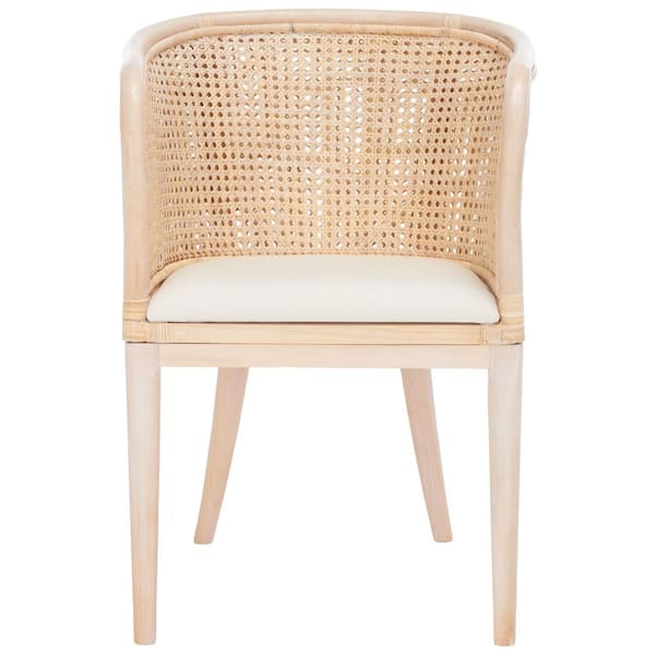 SAFAVIEH Sistine Natural White Wash Arm Chair with White Cushion