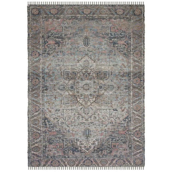 5 ft. x 7 ft. Light Blue Gray And Pink Oriental Hand Woven Area Rug With Fringe