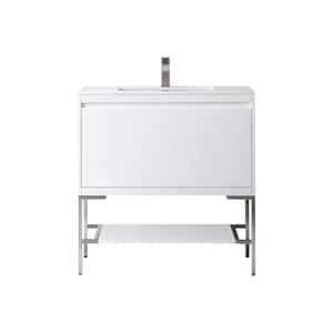 Mantova 35.4 in. W x 18.1 in. D x 36 in. H Single Vanity Glossy White and Glossy White Composite Stone Top