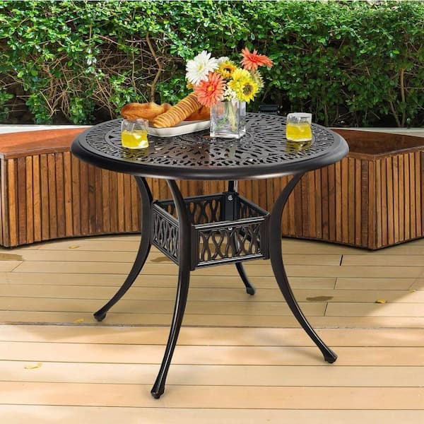 36 inch patio table with umbrella 36 in. W x 28.5 in. H Round Metal Outdoor Dining Table with Umbrella Hole  D0B79WPXDZ