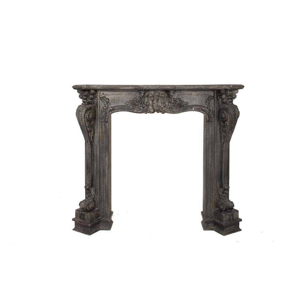 Ornate Black Wood Wall-Mounted Decorative Fireplace Mantel